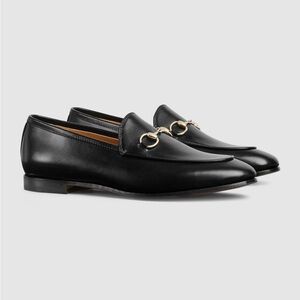 Gucci Black Leather Loafers with Gold Detail
